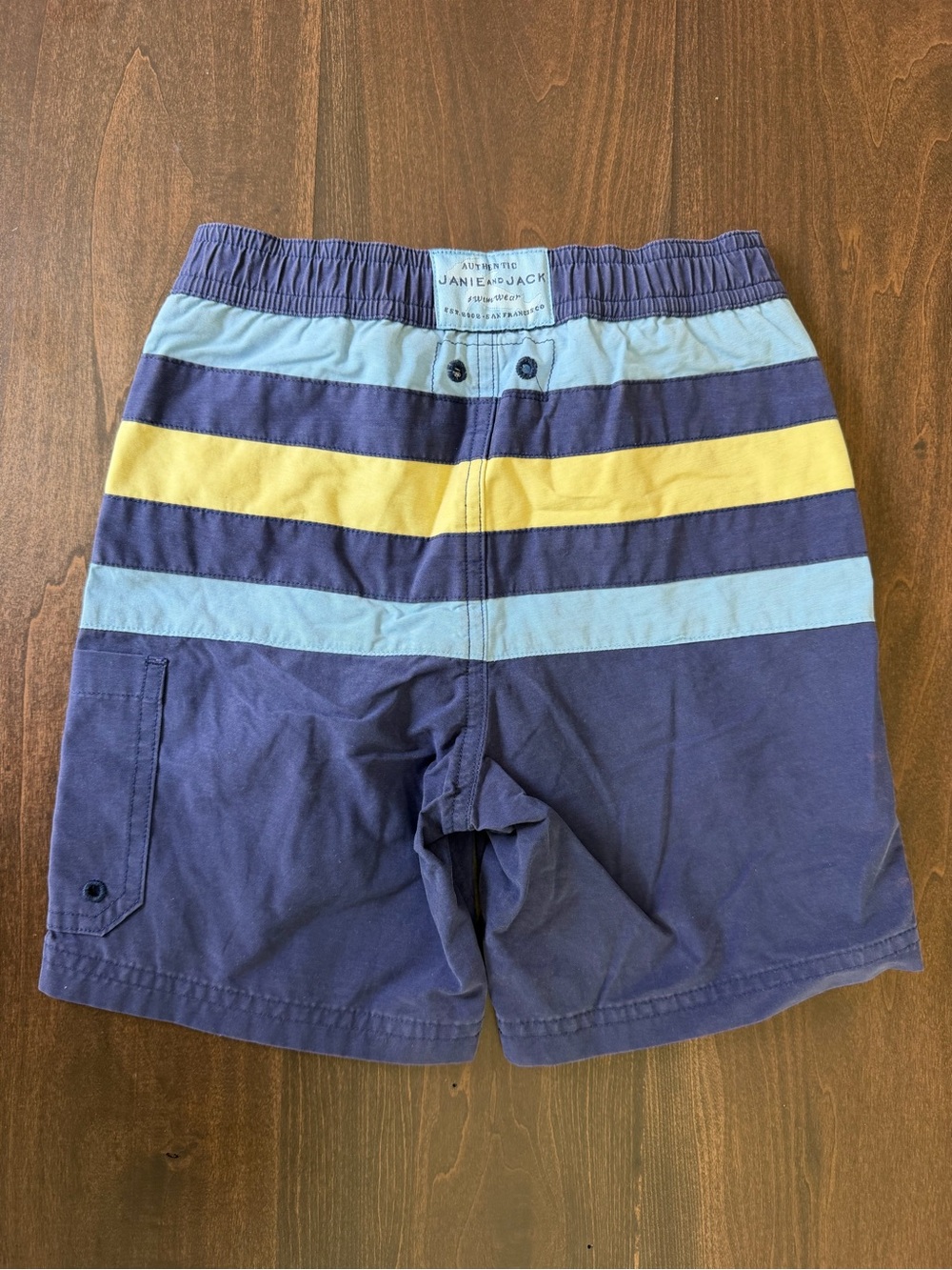 Janie and Jack Navy Swim Trunks with Light Blue and Yellow Stripes - Picture 3 of 3